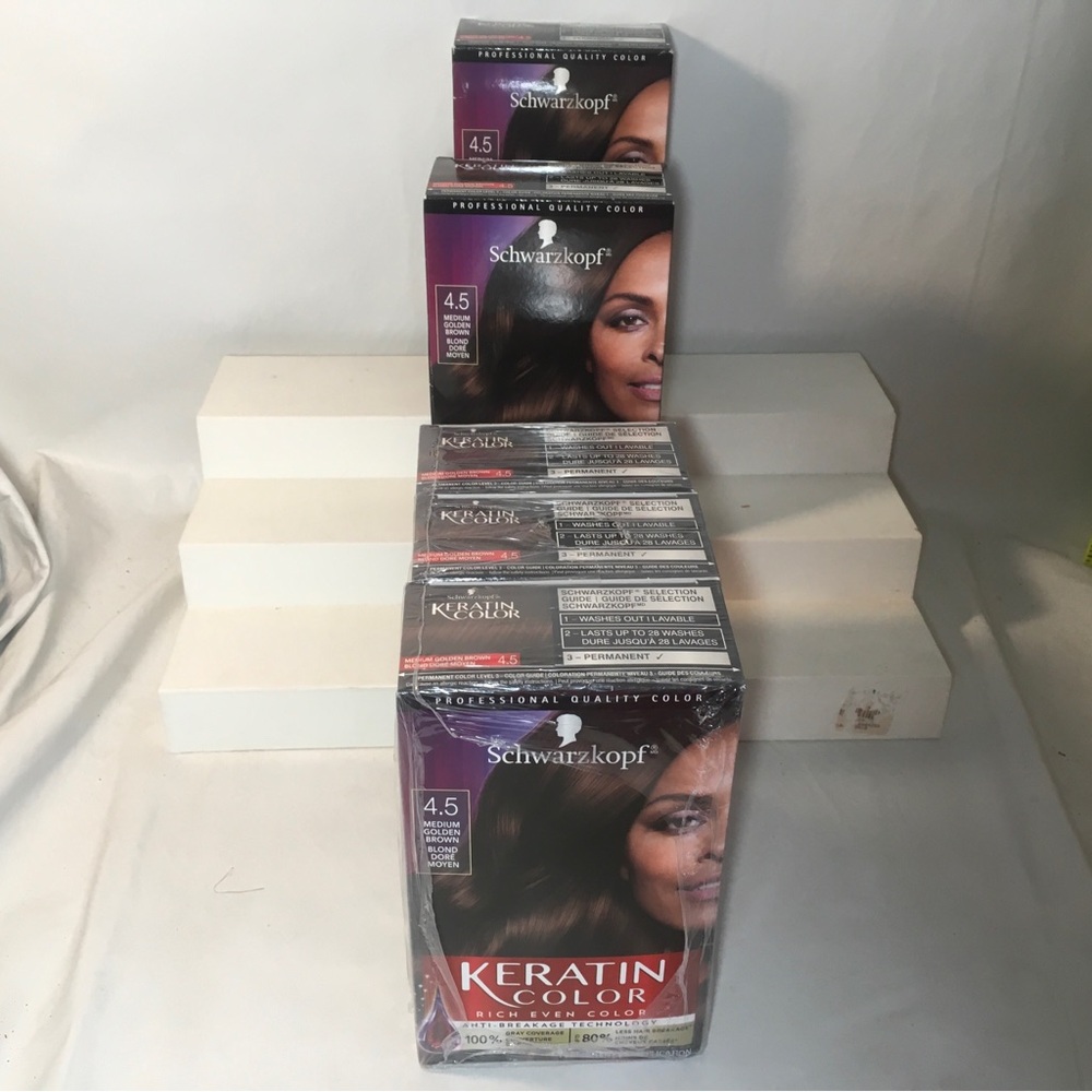 Lot of 5 Schwarzkopf Keratin Permanent Hair Color Cream 4.5 Medium Golden Brown